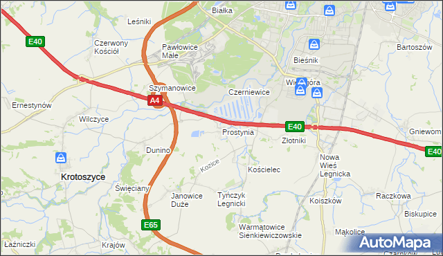 mapa Prostynia gmina Krotoszyce, Prostynia gmina Krotoszyce na mapie Targeo