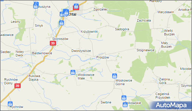 mapa Proszów gmina Rychtal, Proszów gmina Rychtal na mapie Targeo