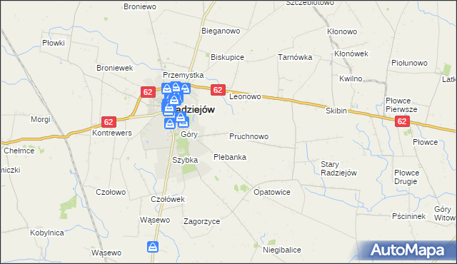 mapa Pruchnowo gmina Radziejów, Pruchnowo gmina Radziejów na mapie Targeo