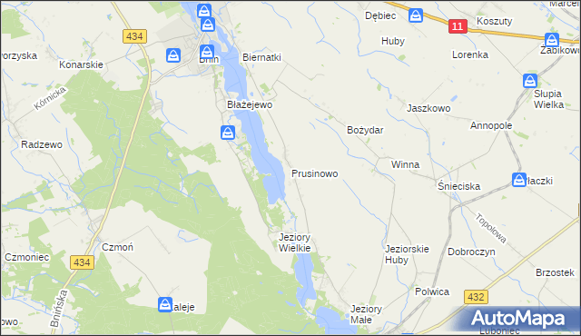 mapa Prusinowo gmina Kórnik, Prusinowo gmina Kórnik na mapie Targeo