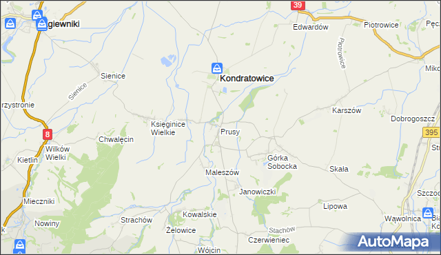 mapa Prusy gmina Kondratowice, Prusy gmina Kondratowice na mapie Targeo