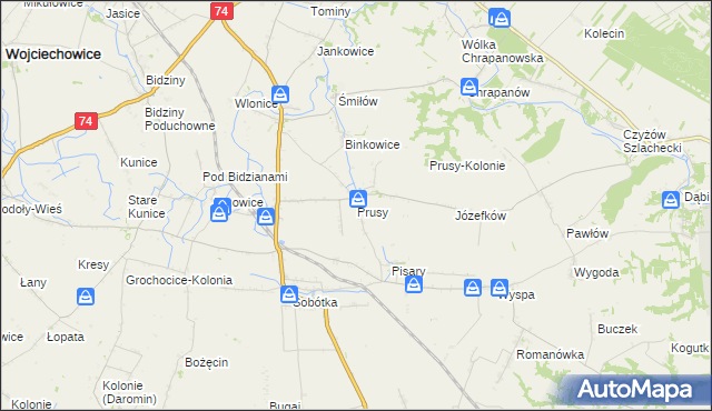 mapa Prusy gmina Ożarów, Prusy gmina Ożarów na mapie Targeo