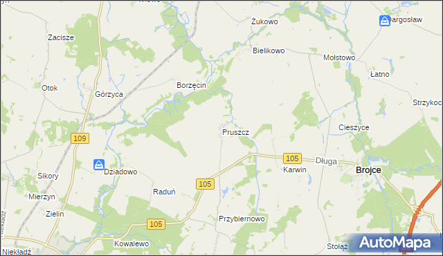 mapa Pruszcz gmina Brojce, Pruszcz gmina Brojce na mapie Targeo