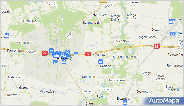 mapa Przecław gmina Brzeziny, Przecław gmina Brzeziny na mapie Targeo