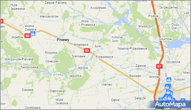 mapa Przęsławice gmina Pniewy, Przęsławice gmina Pniewy na mapie Targeo