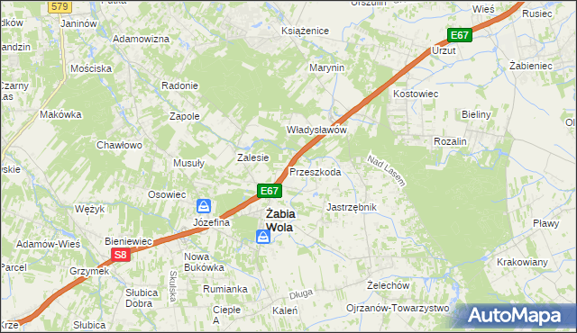 mapa Przeszkoda gmina Żabia Wola, Przeszkoda gmina Żabia Wola na mapie Targeo