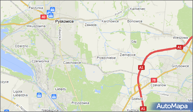 mapa Przezchlebie, Przezchlebie na mapie Targeo