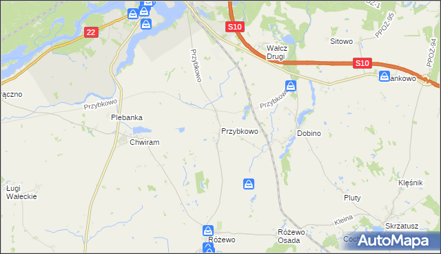 mapa Przybkowo gmina Wałcz, Przybkowo gmina Wałcz na mapie Targeo