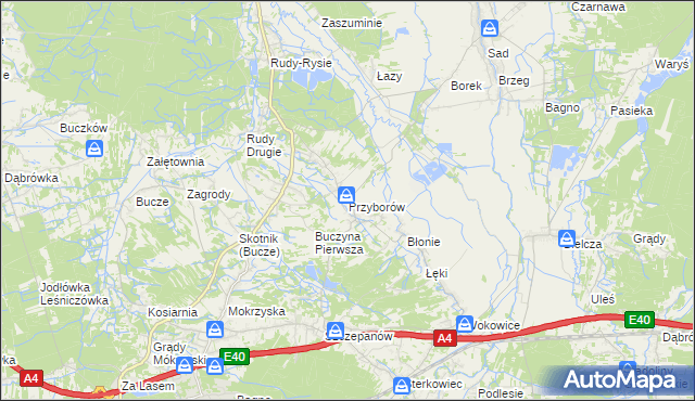 mapa Przyborów gmina Borzęcin, Przyborów gmina Borzęcin na mapie Targeo