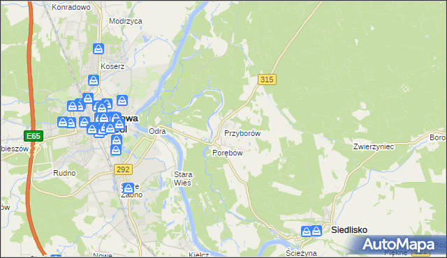 mapa Przyborów gmina Nowa Sól, Przyborów gmina Nowa Sól na mapie Targeo