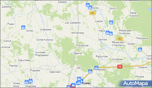 mapa Przyborów gmina Widawa, Przyborów gmina Widawa na mapie Targeo