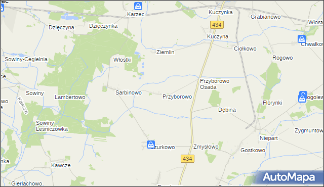 mapa Przyborowo gmina Krobia, Przyborowo gmina Krobia na mapie Targeo