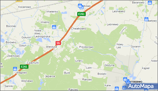 mapa Przyborowo gmina Łubowo, Przyborowo gmina Łubowo na mapie Targeo