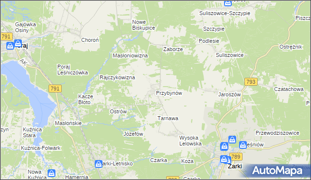 mapa Przybynów, Przybynów na mapie Targeo