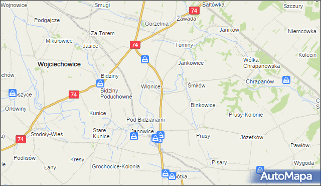mapa Przybysławice gmina Ożarów, Przybysławice gmina Ożarów na mapie Targeo