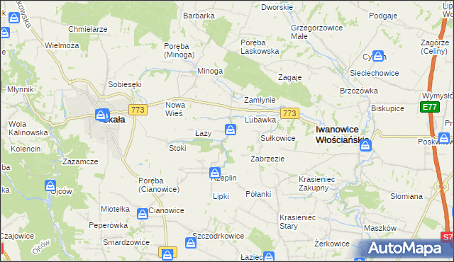 mapa Przybysławice gmina Skała, Przybysławice gmina Skała na mapie Targeo