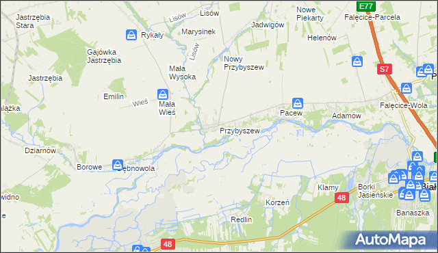 mapa Przybyszew gmina Promna, Przybyszew gmina Promna na mapie Targeo