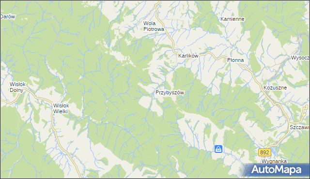 mapa Przybyszów gmina Bukowsko, Przybyszów gmina Bukowsko na mapie Targeo