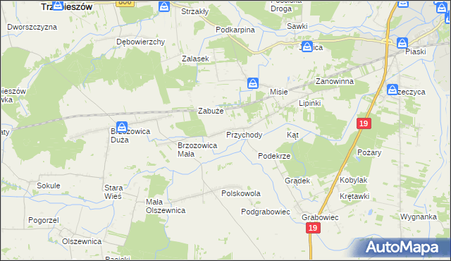 mapa Przychody gmina Międzyrzec Podlaski, Przychody gmina Międzyrzec Podlaski na mapie Targeo