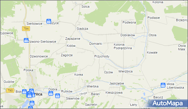 mapa Przychody gmina Pilica, Przychody gmina Pilica na mapie Targeo