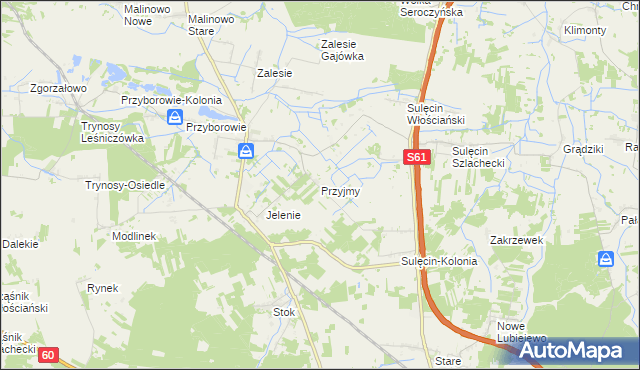 mapa Przyjmy gmina Ostrów Mazowiecka, Przyjmy gmina Ostrów Mazowiecka na mapie Targeo