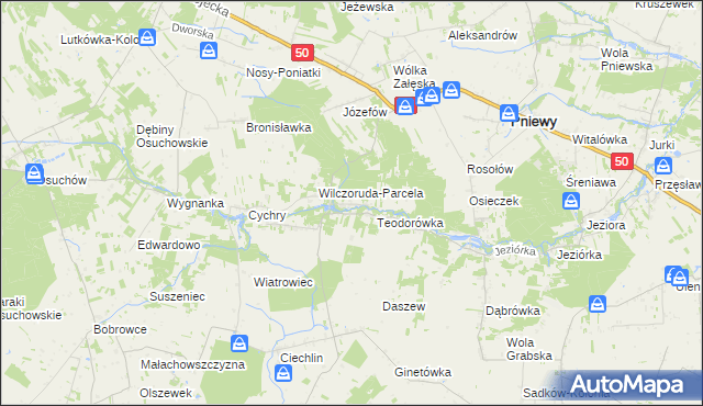 mapa Przykory gmina Pniewy, Przykory gmina Pniewy na mapie Targeo
