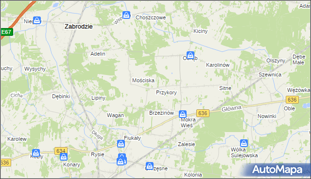 mapa Przykory gmina Zabrodzie, Przykory gmina Zabrodzie na mapie Targeo