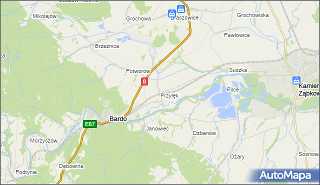 mapa Przyłęk gmina Bardo, Przyłęk gmina Bardo na mapie Targeo