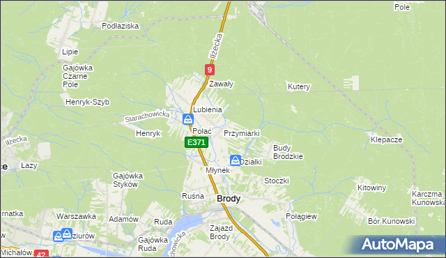 mapa Przymiarki gmina Brody, Przymiarki gmina Brody na mapie Targeo