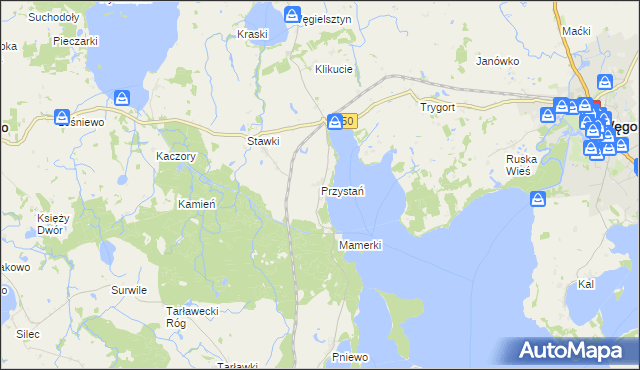 mapa Przystań gmina Węgorzewo, Przystań gmina Węgorzewo na mapie Targeo