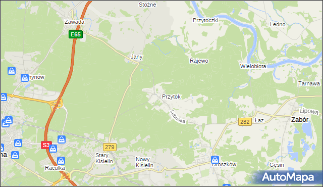mapa Przytok gmina Zabór, Przytok gmina Zabór na mapie Targeo