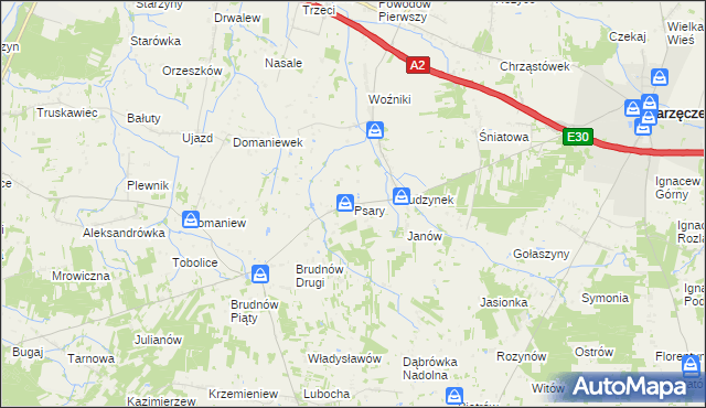 mapa Psary gmina Dalików, Psary gmina Dalików na mapie Targeo