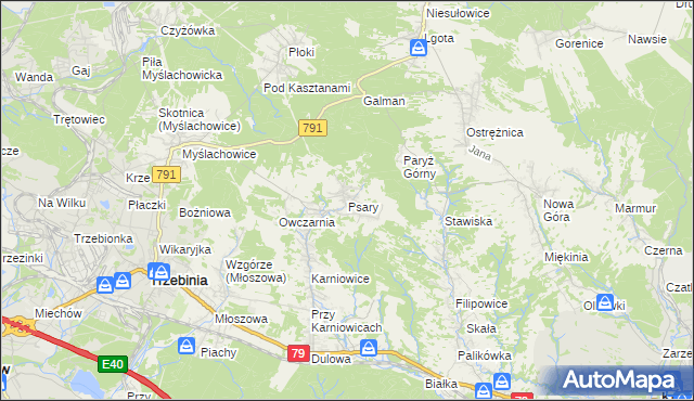 mapa Psary gmina Trzebinia, Psary gmina Trzebinia na mapie Targeo