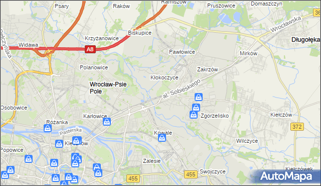 mapa Psie Pole gmina Wrocław, Psie Pole gmina Wrocław na mapie Targeo