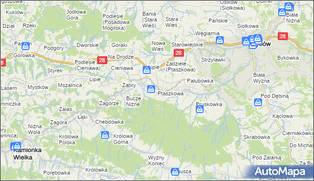 mapa Ptaszkowa, Ptaszkowa na mapie Targeo