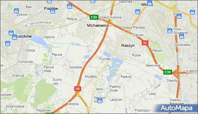 mapa Puchały gmina Raszyn, Puchały gmina Raszyn na mapie Targeo