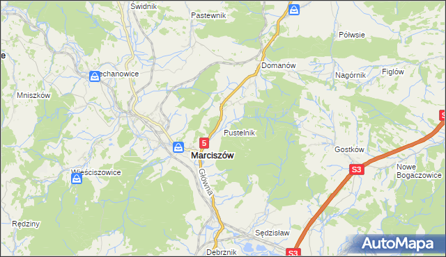 mapa Pustelnik gmina Marciszów, Pustelnik gmina Marciszów na mapie Targeo