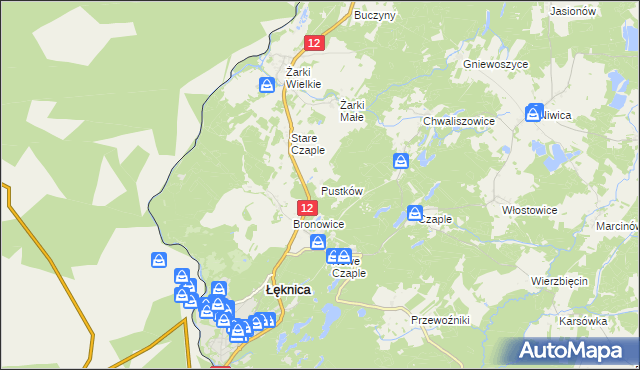 mapa Pustków gmina Trzebiel, Pustków gmina Trzebiel na mapie Targeo