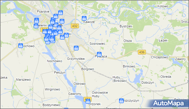 mapa Pysząca gmina Śrem, Pysząca gmina Śrem na mapie Targeo