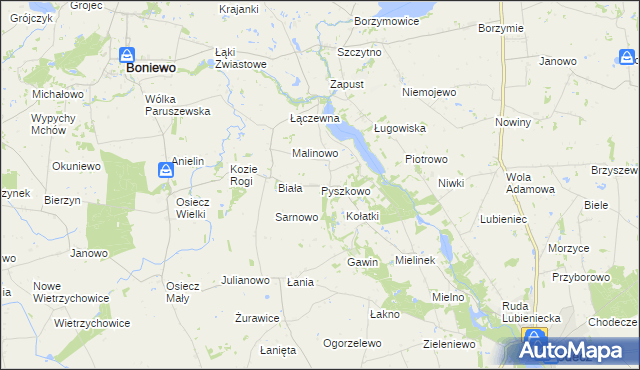 mapa Pyszkowo, Pyszkowo na mapie Targeo
