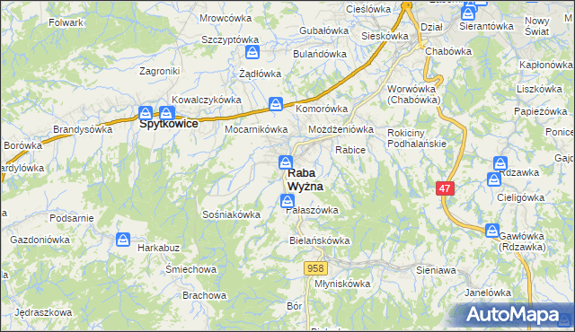 mapa Raba Wyżna, Raba Wyżna na mapie Targeo