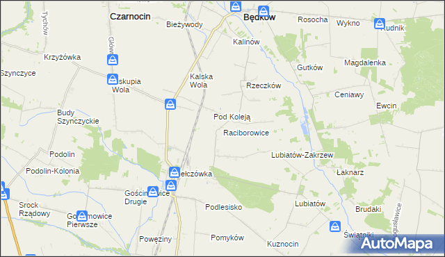 mapa Raciborowice gmina Moszczenica, Raciborowice gmina Moszczenica na mapie Targeo