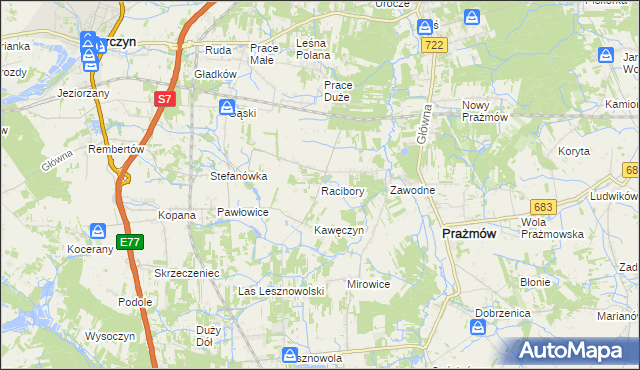 mapa Racibory gmina Tarczyn, Racibory gmina Tarczyn na mapie Targeo