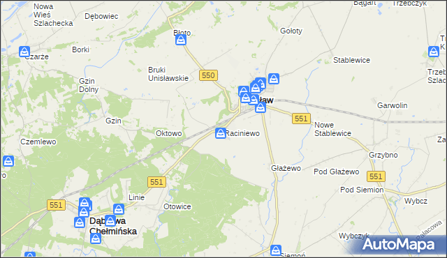 mapa Raciniewo gmina Unisław, Raciniewo gmina Unisław na mapie Targeo