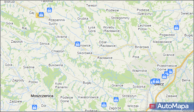 mapa Racławice gmina Biecz, Racławice gmina Biecz na mapie Targeo