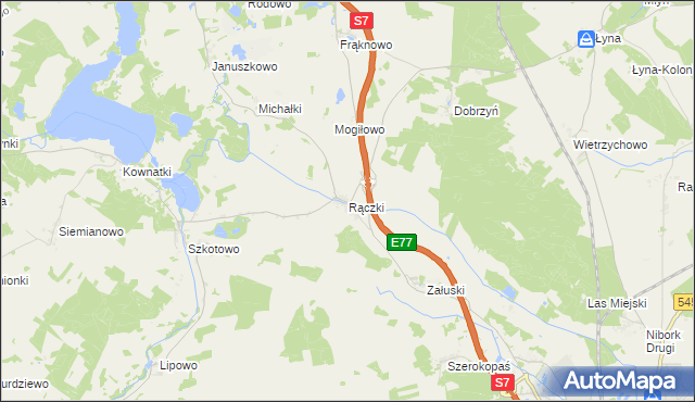 mapa Rączki gmina Nidzica, Rączki gmina Nidzica na mapie Targeo