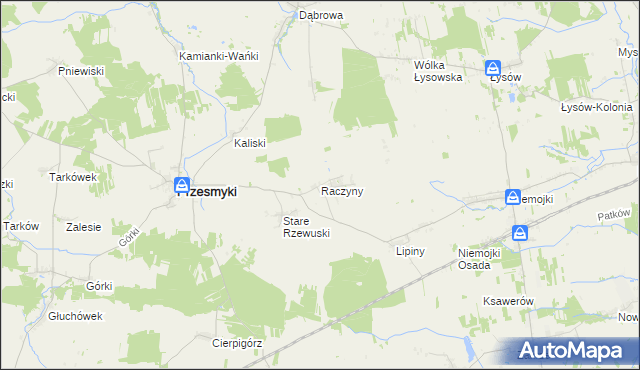 mapa Raczyny gmina Przesmyki, Raczyny gmina Przesmyki na mapie Targeo