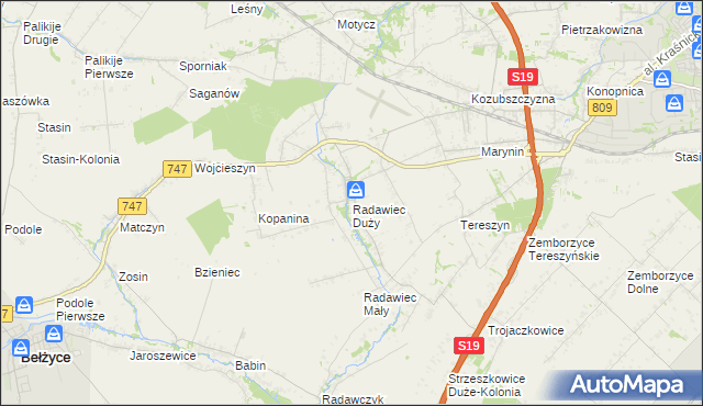 mapa Radawiec Duży, Radawiec Duży na mapie Targeo