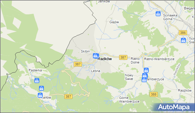 mapa Radków powiat kłodzki, Radków powiat kłodzki na mapie Targeo