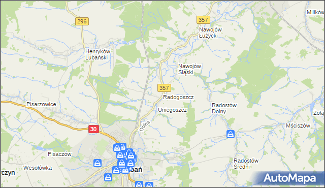 mapa Radogoszcz gmina Lubań, Radogoszcz gmina Lubań na mapie Targeo